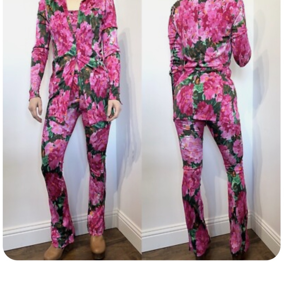 Ronny Kobo Collection Pink and Green Floral 2 piece suit